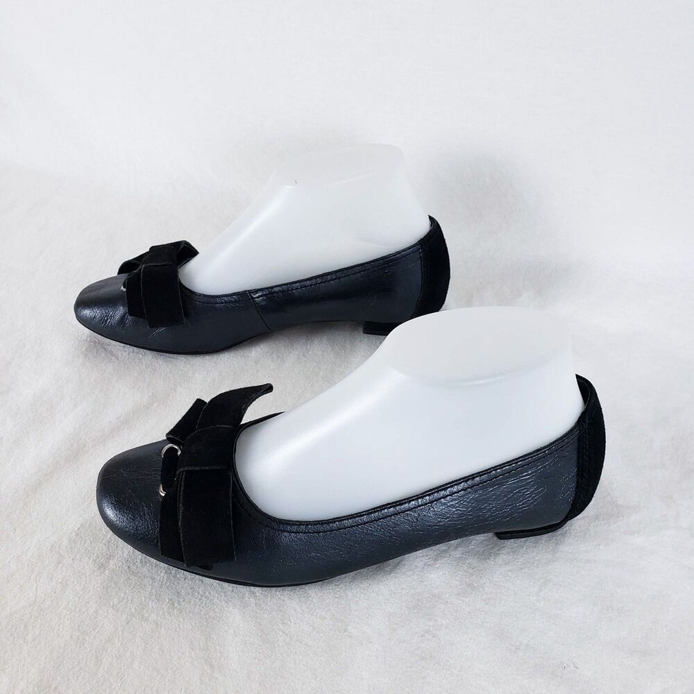 Born Black Leather Ballet Flats Velvet Bow Womens 6 Dressy Elegant Feminine